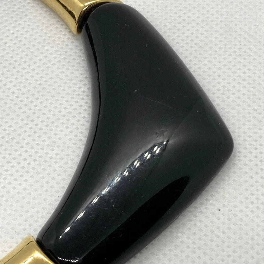 Vintage Napier Signed Black Plastic 18'' Beaded Necklace 80s 90s Gold Tone Retro